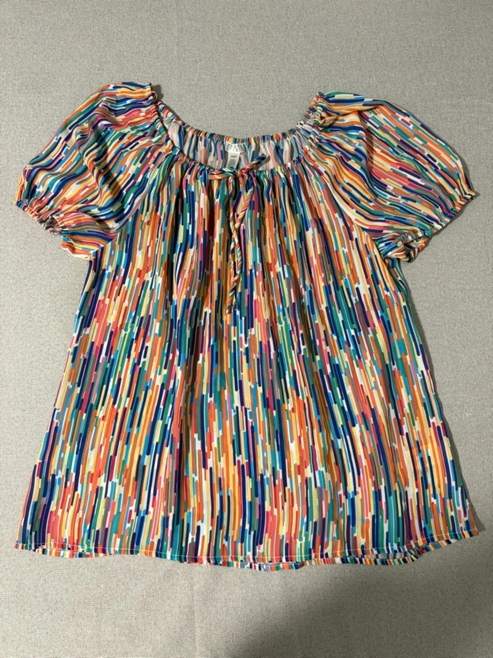 Spense Women’s Multicolor Abstract Stripe Peasant Top SZM - Picture 13 of 13